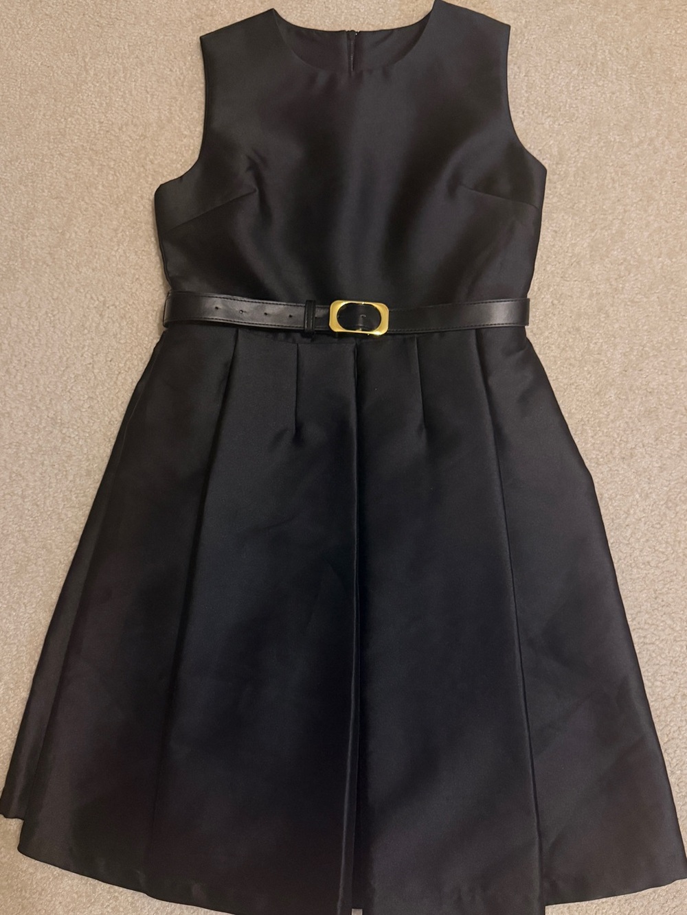 Girls' Black Sleeveless Pleated Formal Dress with Belt
